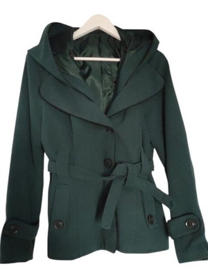 Cypress Green Coat with Detachable Hood and Belt used