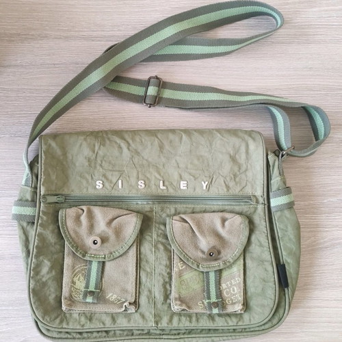 Sisley crossbody school bag used in green color