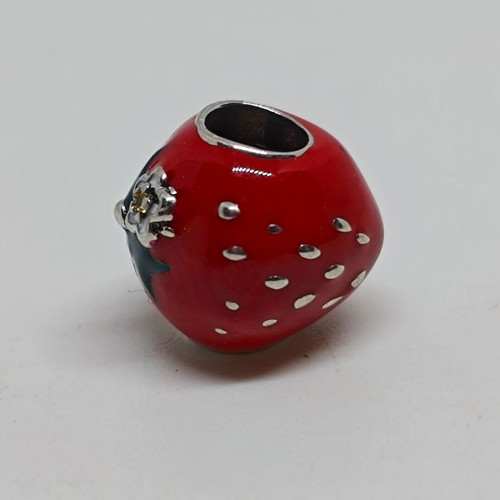 Silver Charm 925 Strawberry with Enamel and Zirconia like new