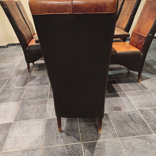 Solid Wood Dining Set with 6 High-Back Leather Chairs used