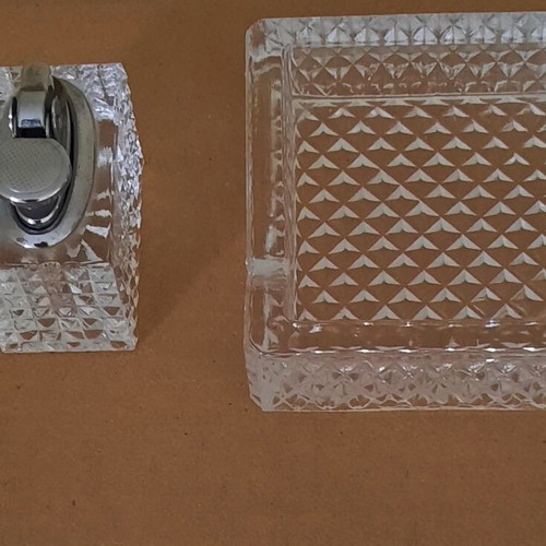 Crystal table lighter and ashtray set like new