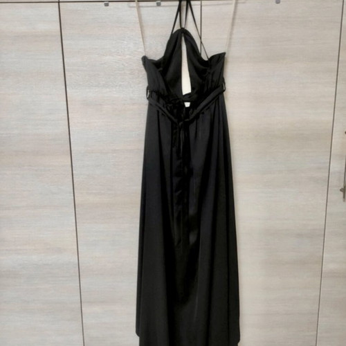 Maxi satin slit halter black dress new with tags by Zini