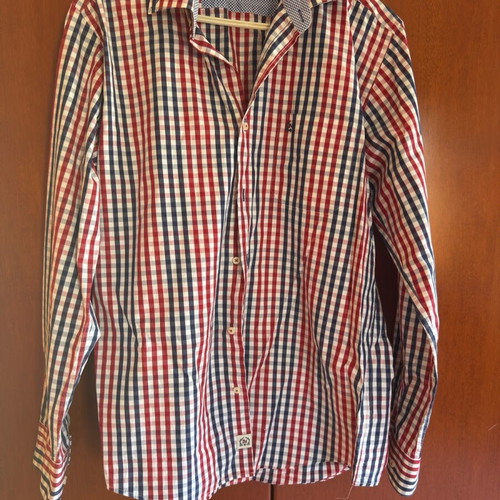 Checked men's shirt like new, size L, white and red