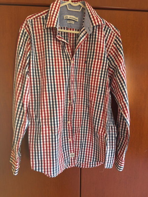 Checked men's shirt like new, size L, white and red