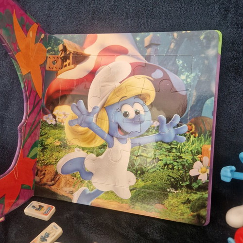 Smurfs lot used with McDonald's figures, puzzle book and domino set