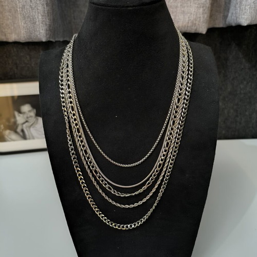 5 men's stainless steel necklaces, silver