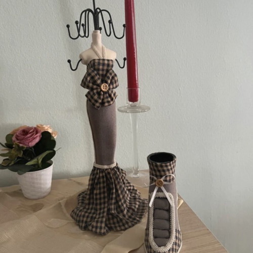 Jewelry stand used, gray and beige