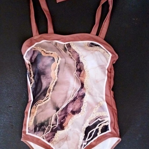 One-piece swimsuit new with pareo, size M, brown multicolor