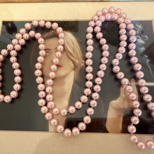 Vintage Italian long necklace with pink pearls