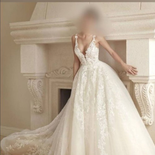 Wedding dress like new princess style with train and lace, size S