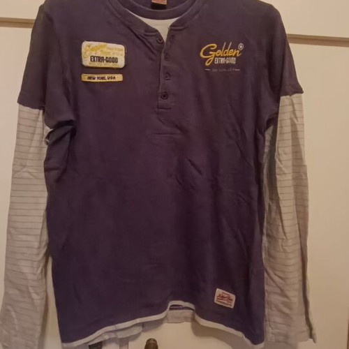 Long-sleeve shirt with fake short sleeves used, blue and gray, size M