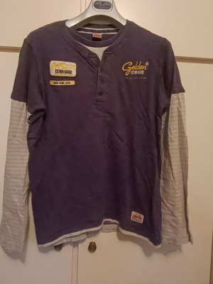 Long-sleeve shirt with fake short sleeves used, blue and gray, size M