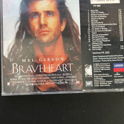 Braveheart CD soundtrack used, movie score