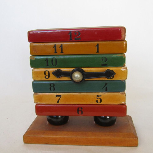 Kouvalias vintage wooden educational clock toy 1970s used