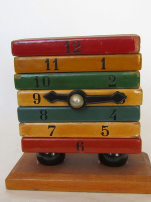 Kouvalias vintage wooden educational clock toy 1970s used