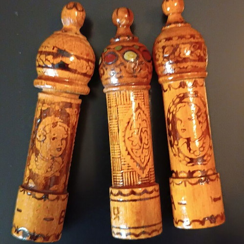 Vintage Bulgarian wooden perfume containers set of 3, like new