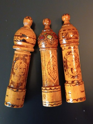Vintage Bulgarian wooden perfume containers set of 3, like new