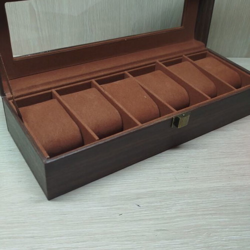 Watch storage case new, brown with 6 compartments