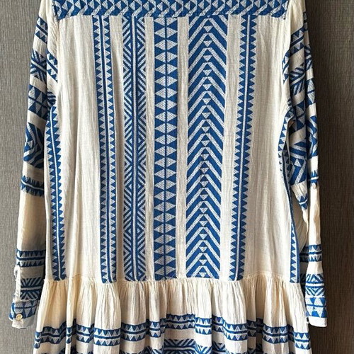 Devotion cotton long-sleeve dress like new, white and blue