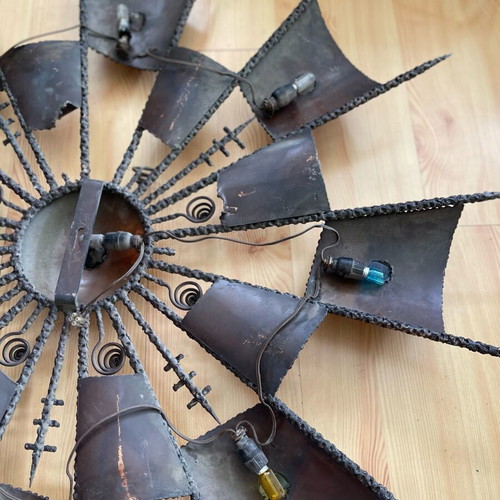 Metal ceiling light with two wall lamps used