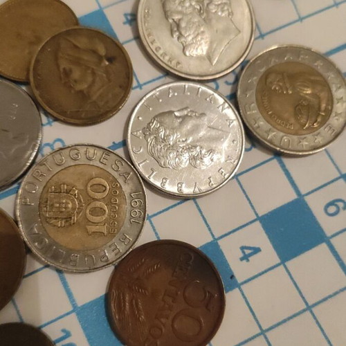 Coins used, 200 pieces from around the world