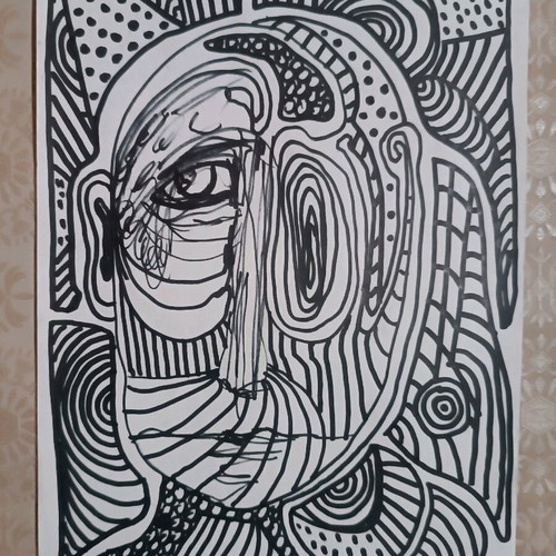 Outsider art painted with black thick marker on white A4 paper made to order
