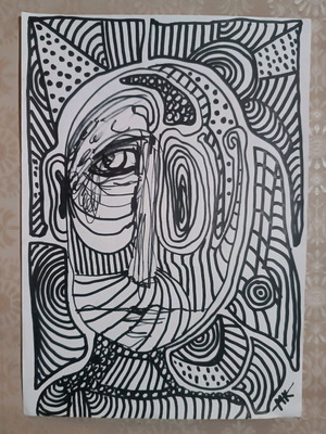 Outsider art painted with black thick marker on white A4 paper made to order