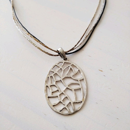 Silver 925 Pendant Necklace with Triple Cord New