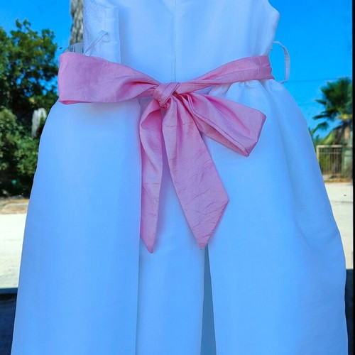 Children's dress white with pink ribbon taffeta and lace new