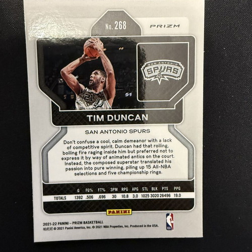2021-22 Panini Prizm Tim Duncan 75th Anniversary Card new