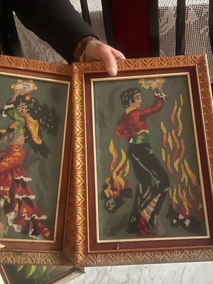 Decorative frames used, hand-embroidered dancers