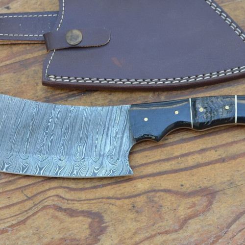 Damascus hand forged kitchen chef cleaver with buffalo horn handle, Eagle Collection 5760