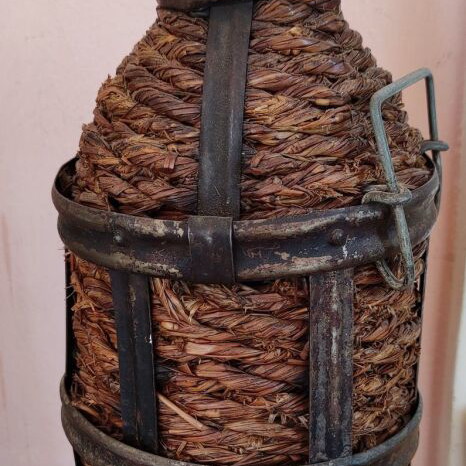 Damigiana wine bottle used, wicker vintage