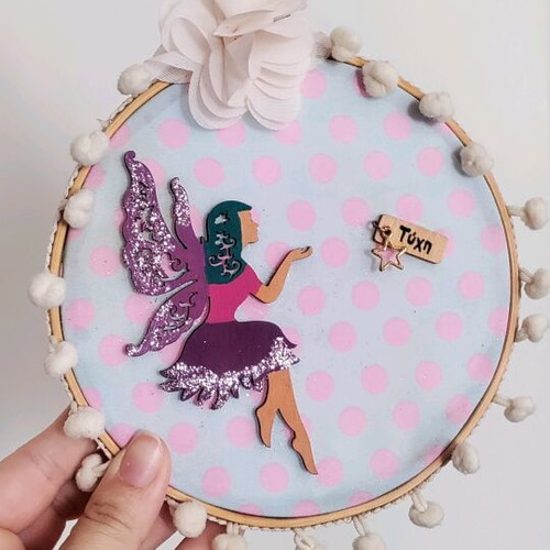 Decorative embroidery hoop with fairy new, 16 cm diameter