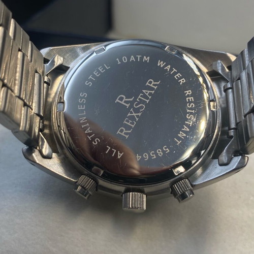Rexstar chronograph watch 41mm like new, silver and red