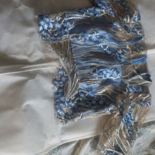 Two-piece dress blue satin and embroidered top new, size M