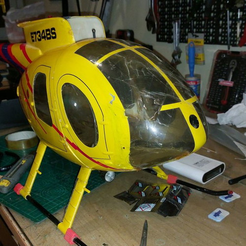 Helicopter fuselage size 500 used with navigation lights for remote control