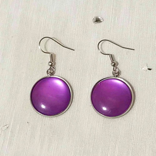 Round earrings with purple cabochon new stainless steel