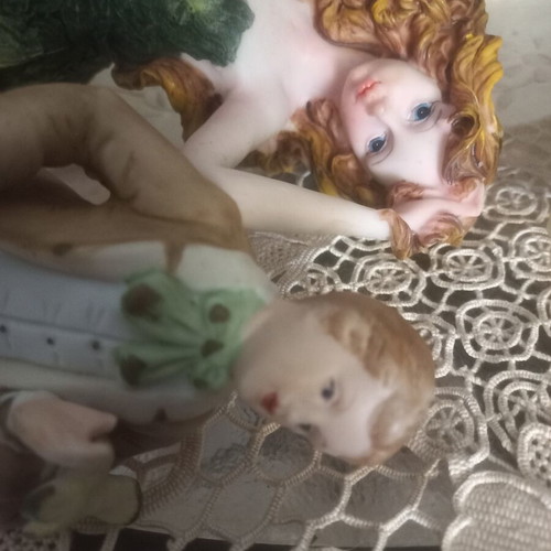 Vintage decorative fairy and boy figurine set, like new, 30cm and 20cm