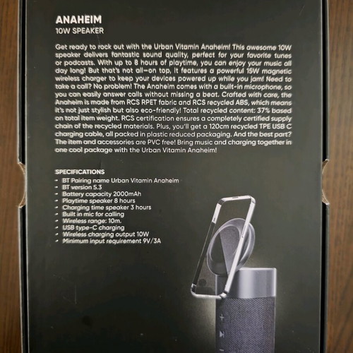 Urban Vitamin Anaheim Bluetooth Speaker new, waterproof IP67