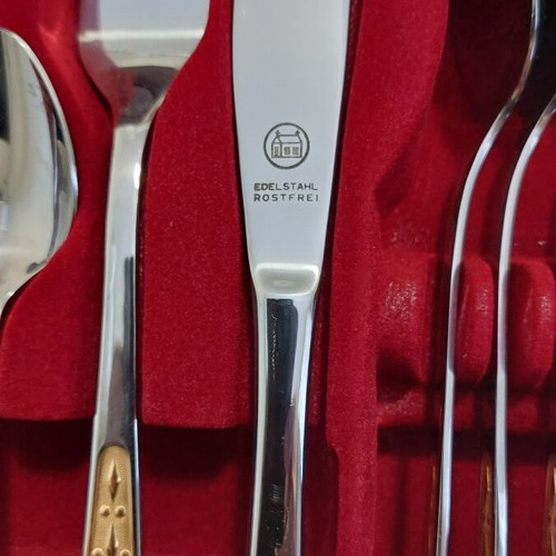 Solingen Cutlery Set 70 Pieces with Gold Design and Case