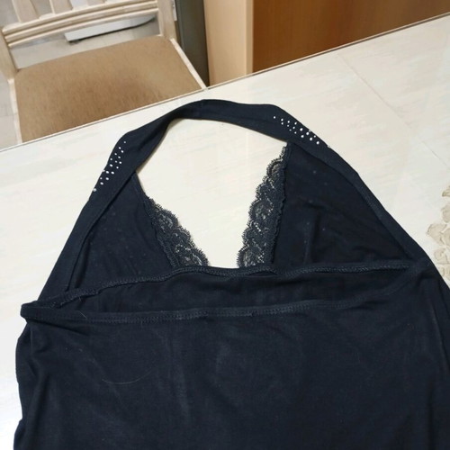 Caramella black elastic halter top with lace and rhinestones like new