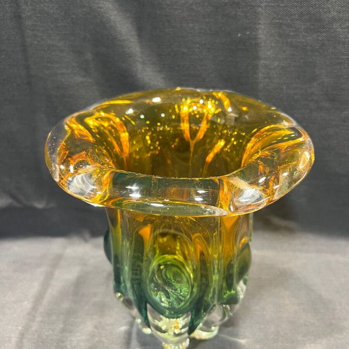 Glass vase like new with yellow-orange and green colors