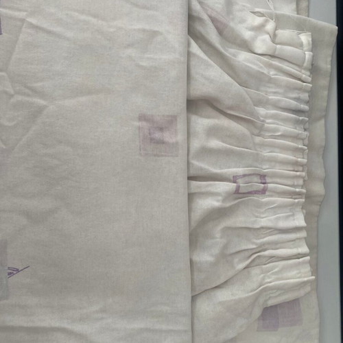 Pair of cream pink and purple curtains, printed design