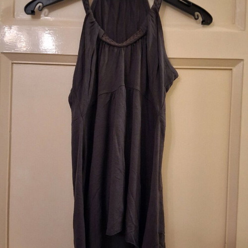 Sleeveless blouse used, dark grey with unique neckline, size S