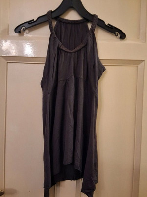 Sleeveless blouse used, dark grey with unique neckline, size S