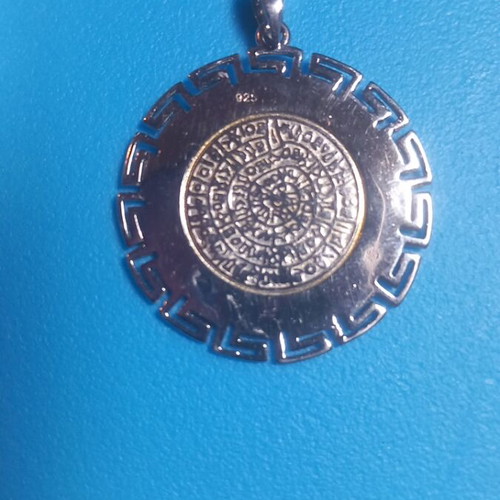 Silver double-sided pendant 925° with white opal and Phaistos disc and meander new