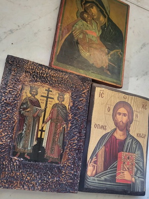 Religious icons on wood like new, set of 3 pieces