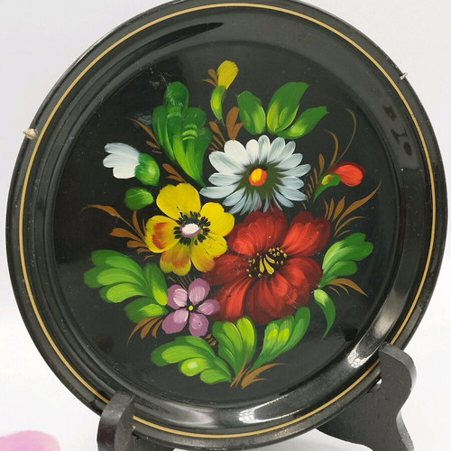 Vintage Russian metal tray from USSR, hand-painted, used