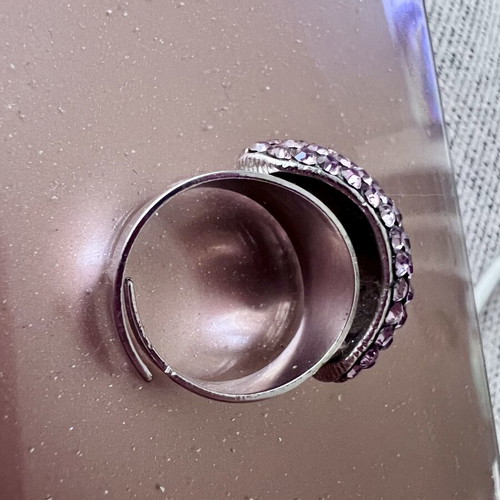 Statement Crystal Dome Ring silver tone with purple crystals new
